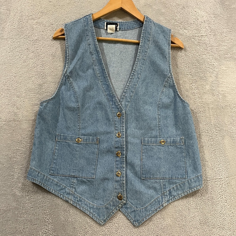 Vintageâ Venice Vest Womens Medium Denim Blue Brass Buttons 90s Cowgirl Y2K USA